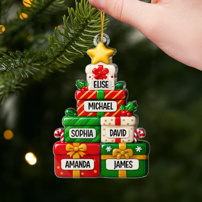 Acrylornament mit Geschenken Personalisierter Christbaumchmuck mit Namen