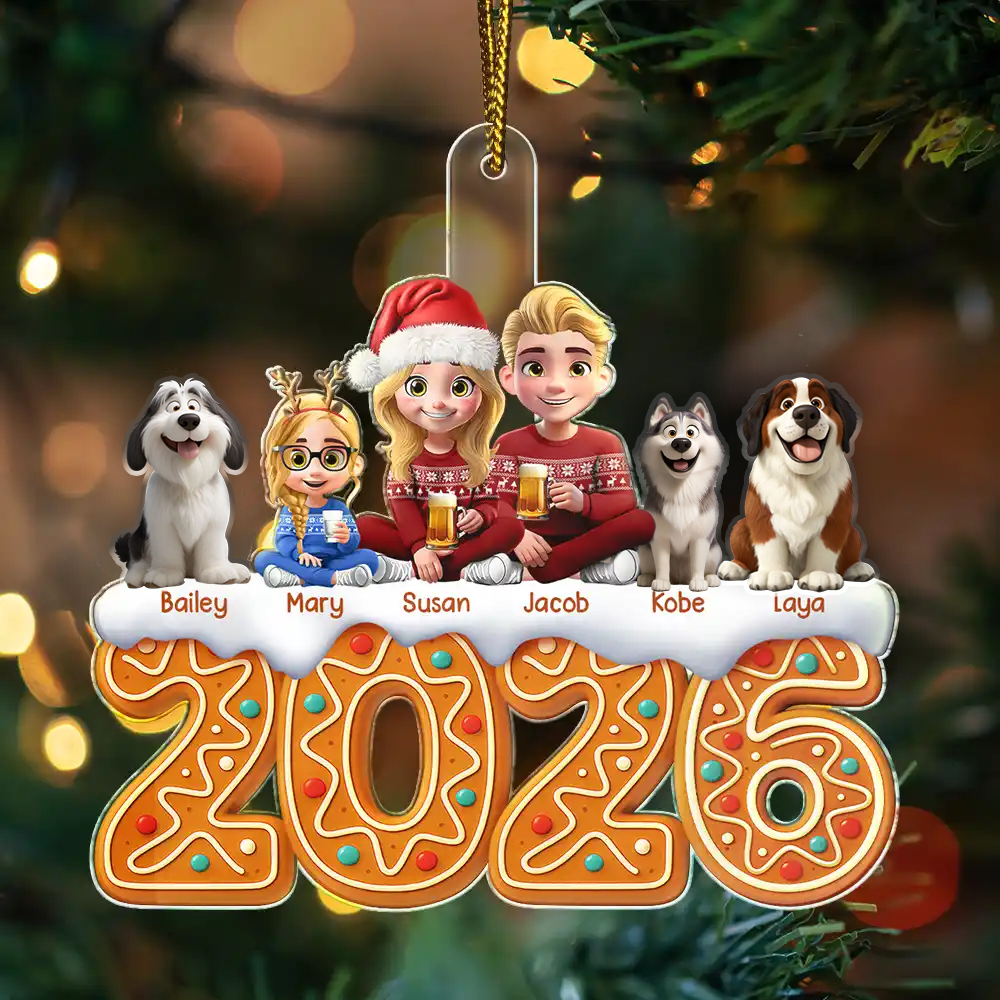 Personalisierter Acryl-Weihnachtsanhänger 2026 – Familie & Haustiere