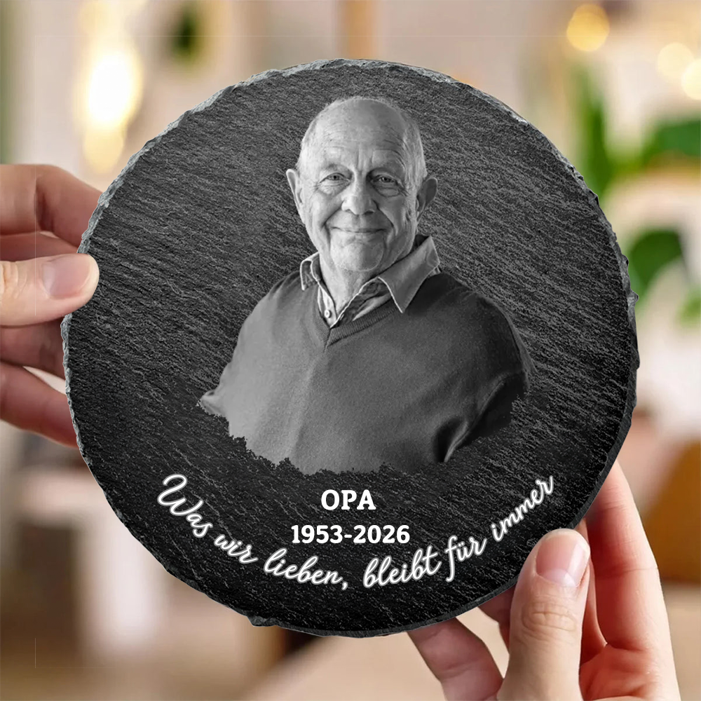 Personalisierte Schieferplatte mit Foto, Jahr und Text Trauergeschenk