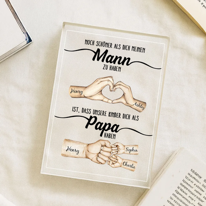 Acrylplakette mit Händen und Fauststoß für Papa Geschenk für Mann zum Vatertag
