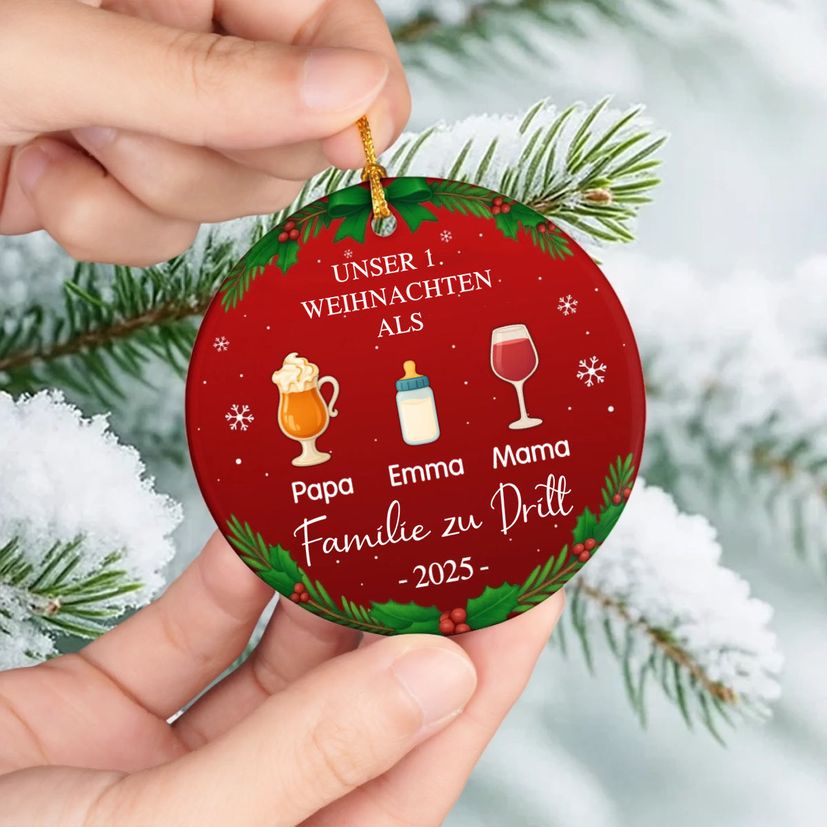 Personalisierter Keramik-Ornament „Unser erstes Weihnachten als Familie zu...“ Christbaumschmuck