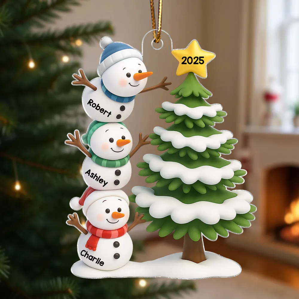 Personalisierter Acrylanhänger mit Schneemännern Christbaumschmuck mit 2-8 Namen