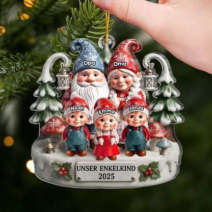 Zwergenfamilie - Acrylanhänger mit 1-15 Kinder Christbaumschmuck für Eltern, Opa und Oma