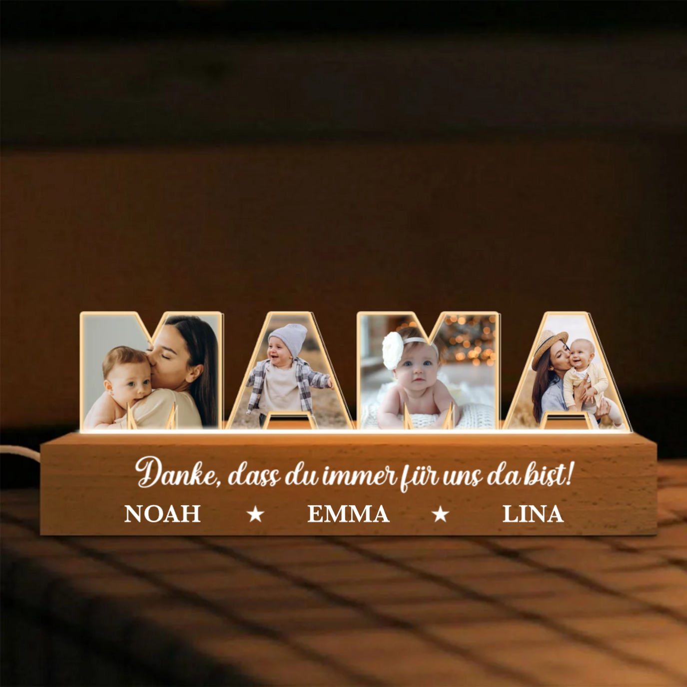 MAMA, OMA, PAPA, OPA-Personalisierte LED-Nachtlicht mit Fotos und Text