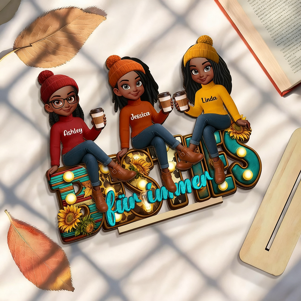 Besties für immer-Personalisierte Holztafel mit 2-6 Frauen Geschenk für Freundinnen