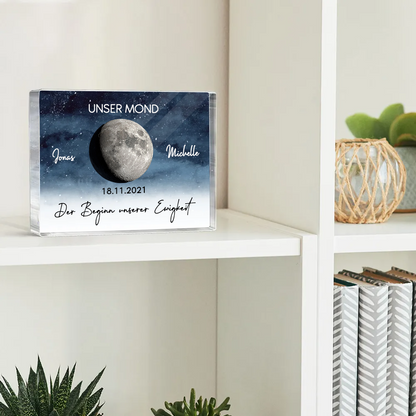 Unser Mond-Personalisierter Acrylblock mit Mondphase Geschenk für Paar