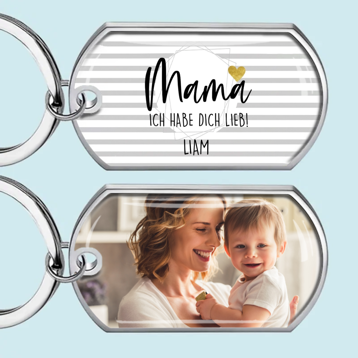 Hab dich liebe... Foto-Edelstahl-Schlüsselanhänger mit Expoxidharz Geschenk für Mama,Papa, Opa und Oma