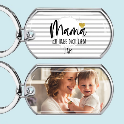 Hab dich liebe... Foto-Edelstahl-Schlüsselanhänger mit Expoxidharz Geschenk für Mama,Papa, Opa und Oma