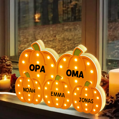 „Oma & Opa – Kürbisfeld mit Enkelkindern“ Personalisierte LED-Leuchtbox