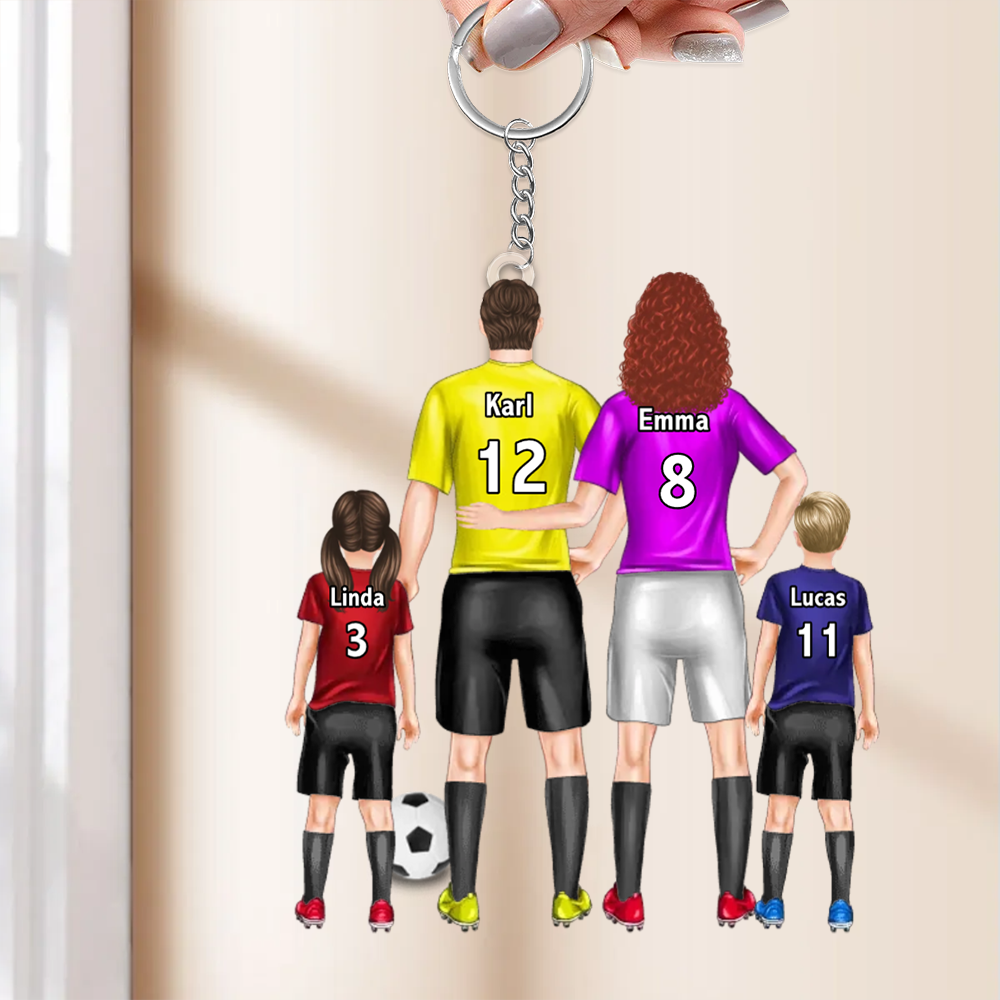 Fußball-Familie Personalisierter Acryl-Schlüsselanhänger mit Eltern und Kinder