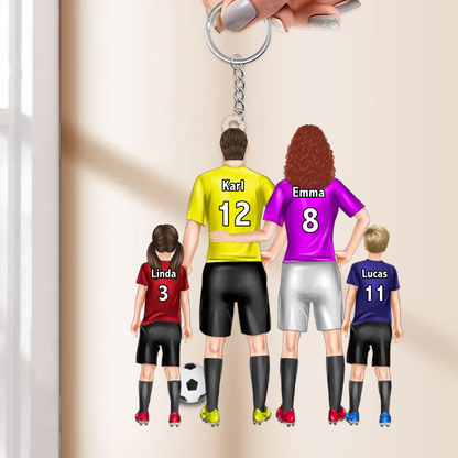 Fußball-Familie Personalisierter Acryl-Schlüsselanhänger mit Eltern und Kinder