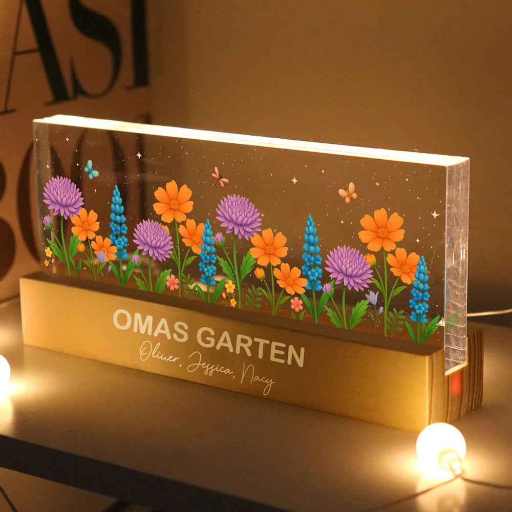 Personalisiertes LED-Nachtlicht miit Blumenmotiv Geschenk für Oma und Mama