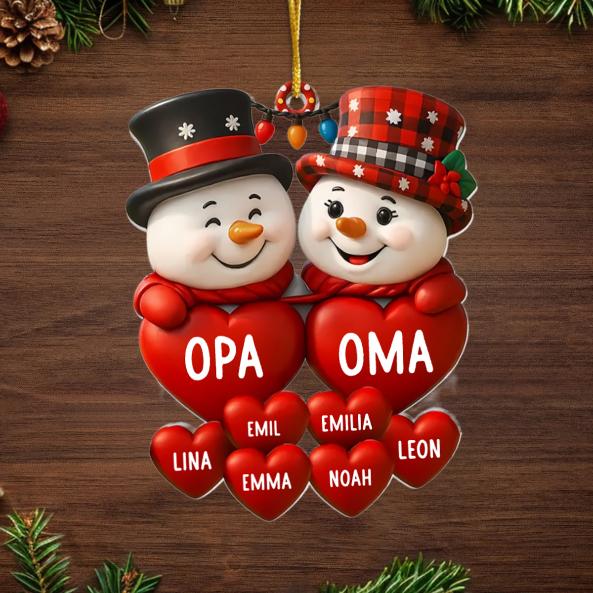 Schneemänner mit Herzen  Weihnachtsanhänger mit Namen Geschenk für Opa und Oma