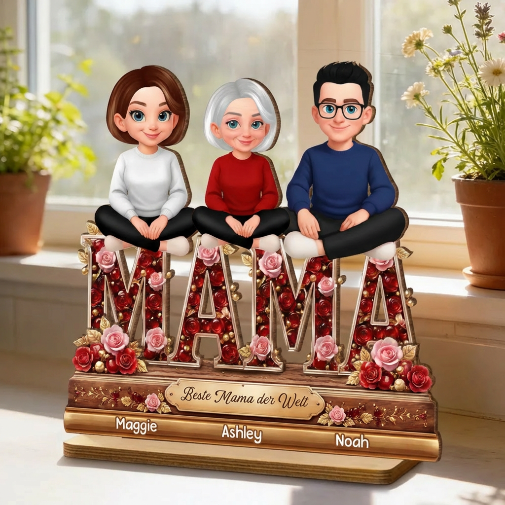 Personalisierter Holzaufsteller mit Mama und Kinder Geschenk für Oma und Mama