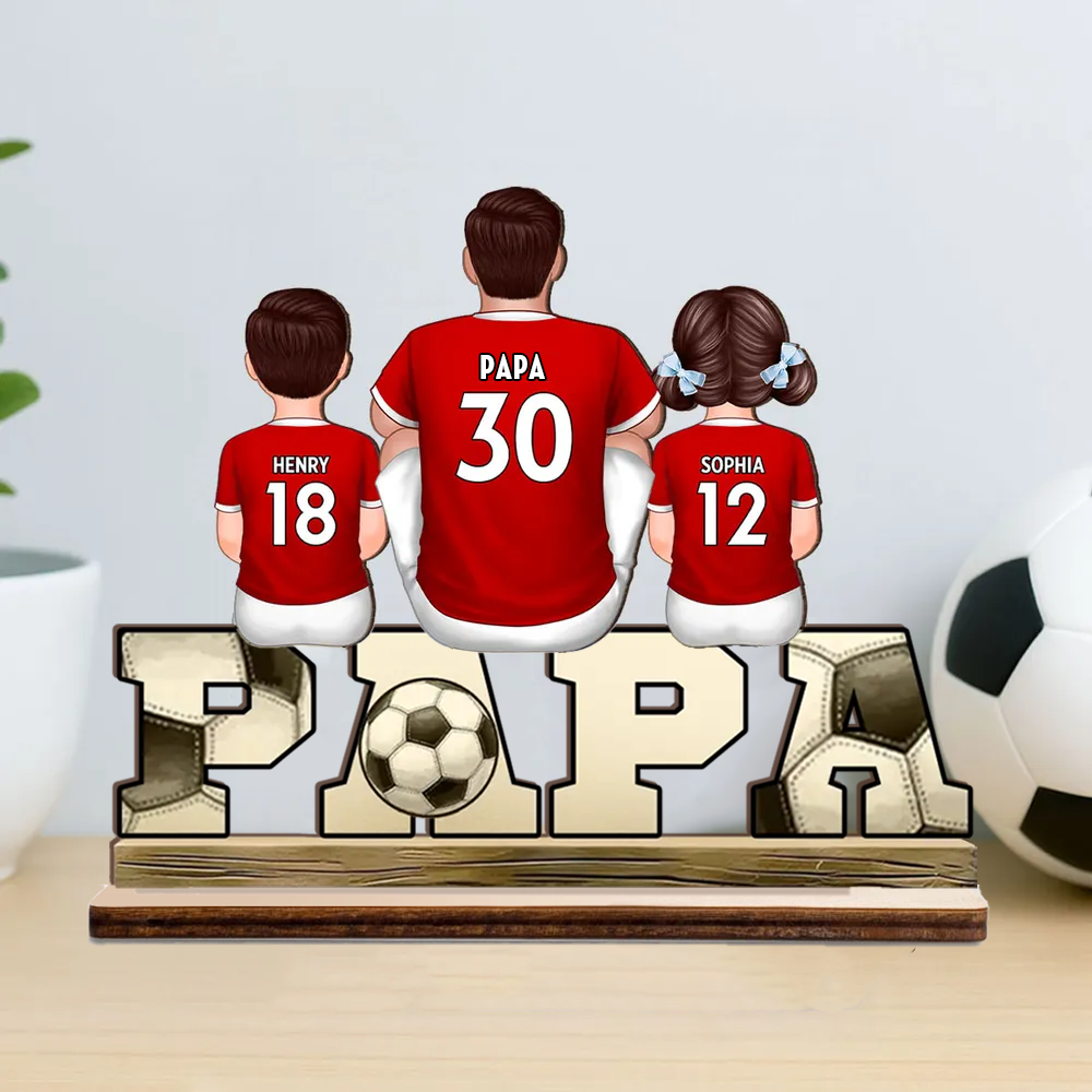 PAPA-Holzplakette mit Fußball 1-4 Kinder personalisiert Geschenk für Vater