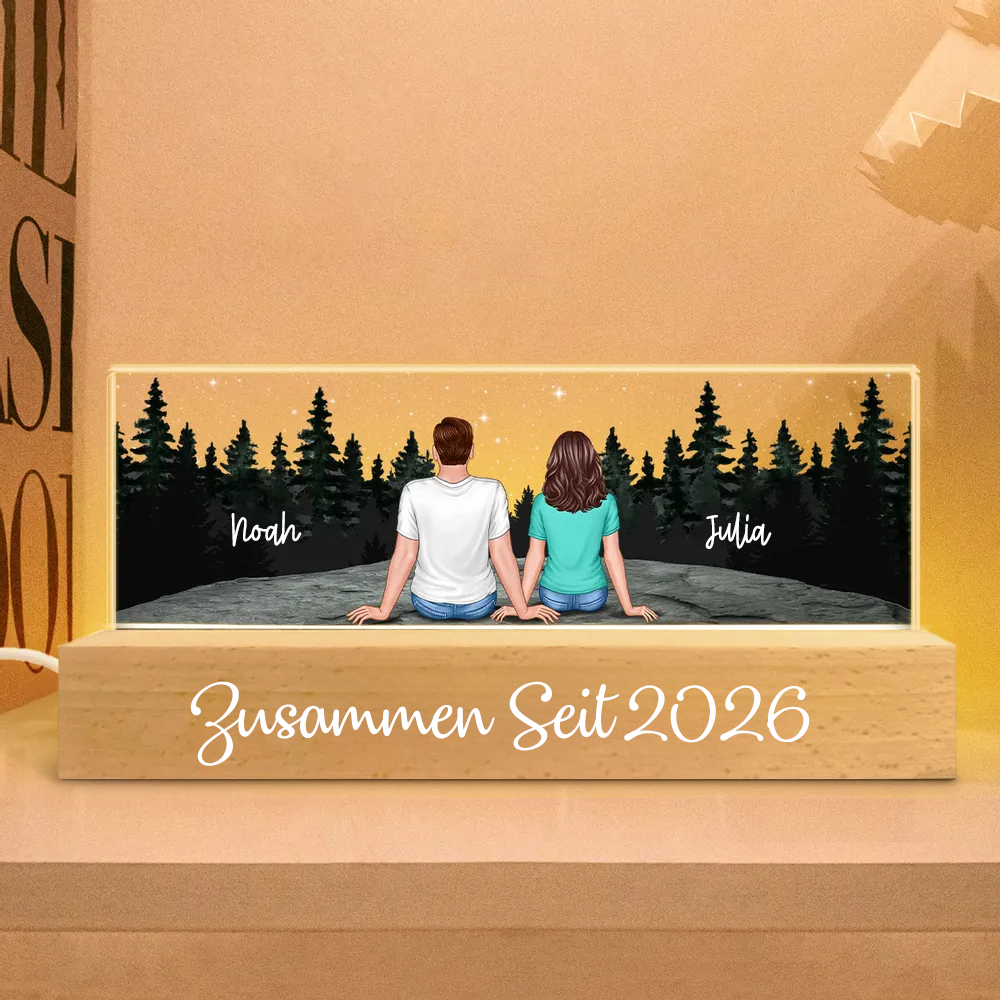Personalisierte LED-Nachtlicht mit Paar auf dem Berggipfel