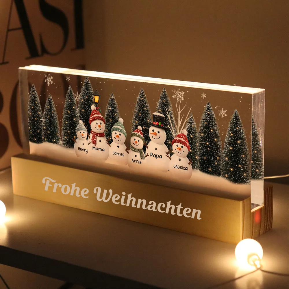 Personalisierts LED-Nachtlicht mit Schneemanfamilie Weihnachtsgeschenk für Eltern und Kinder