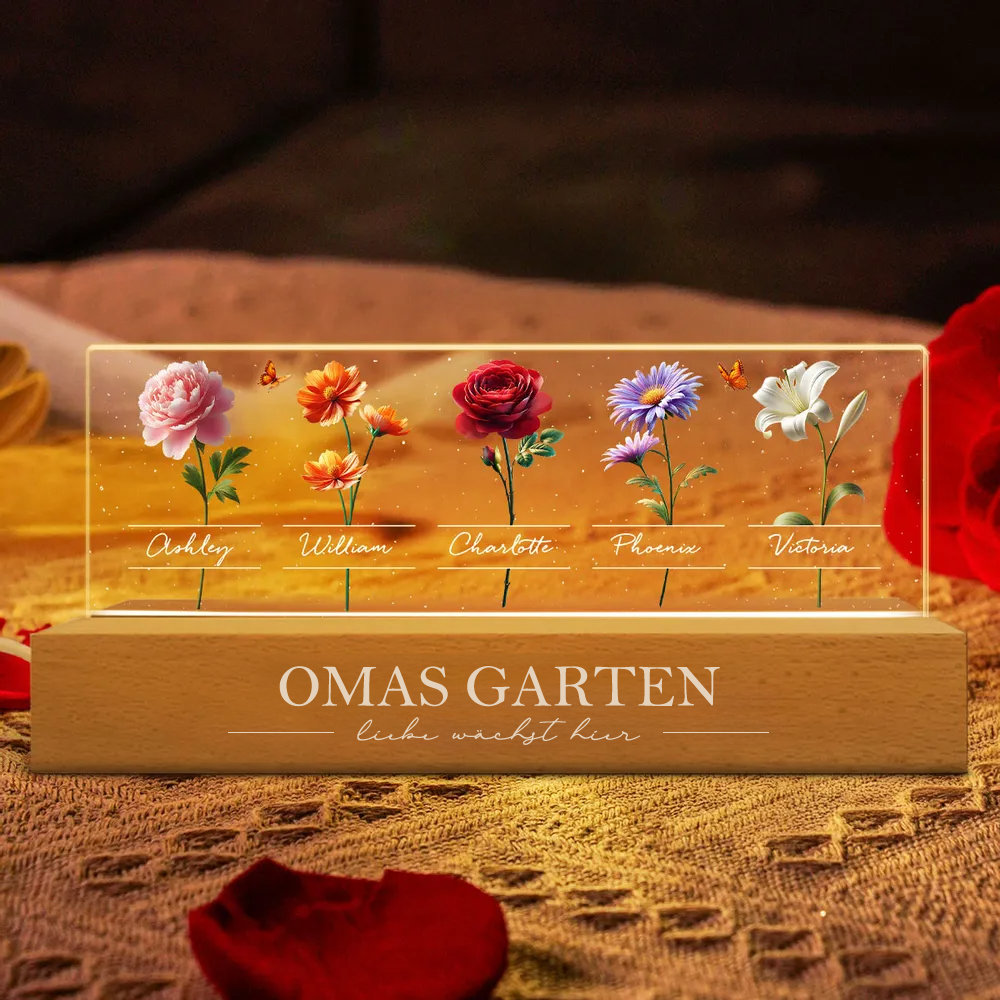 LED-Nachtlicht mit Geburtsblumen und Namen Geschenk für Oma und Mama
