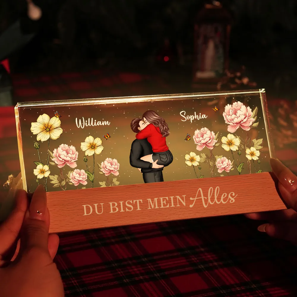 Personalisierte LED-Nachtlicht mit Paar und Geburtsblumen