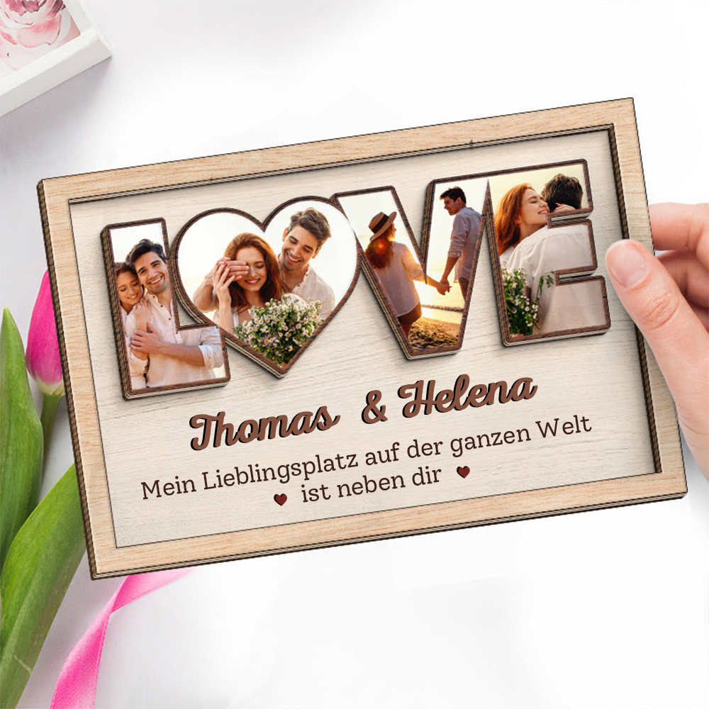 LOVE-Personalisierte Holzplakette mit Fotos für Liebespaar