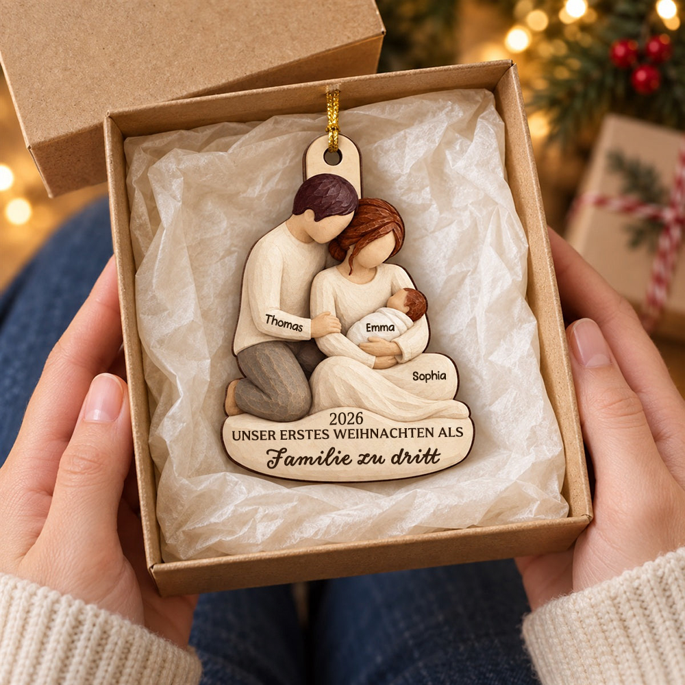 Personalisierter Holz-Weihnachtsanhänger – Unser erstes Weihnachten als Familie zu dritt