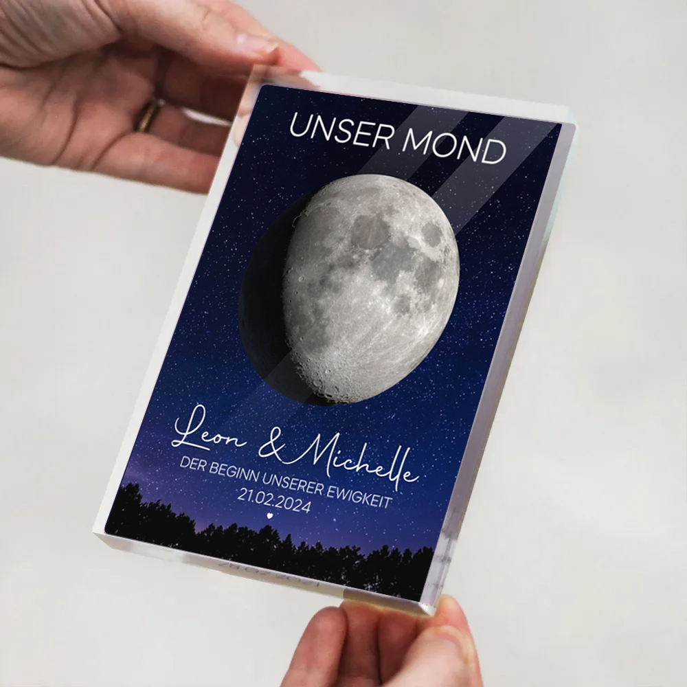 Unser Mond für Paar- Personalisiertes Acrylblock mit Mondphase, Namen und Spruch