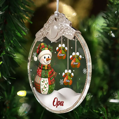 „Retro Schneemann“ Personalisierter Glasornament mit Silberkappe Christbaumschmuck für Oma