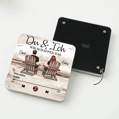 Musik-Kühlschrankmagnet mit 2 Figuren, Namen und Spruch Geschenk für Paar