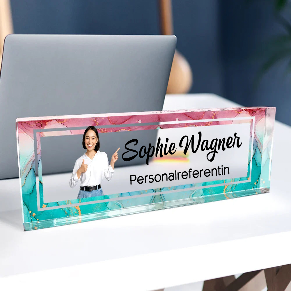 Acrylblock mit Foto, Name und Titel Persönliches Büro-Geschenk für Kolleginnen & Kollegen