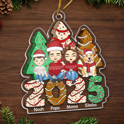 2025 Familie - Personalisiertes Acrylornament Christbaumschmuck mit Eltern, Kinder und Haustiere