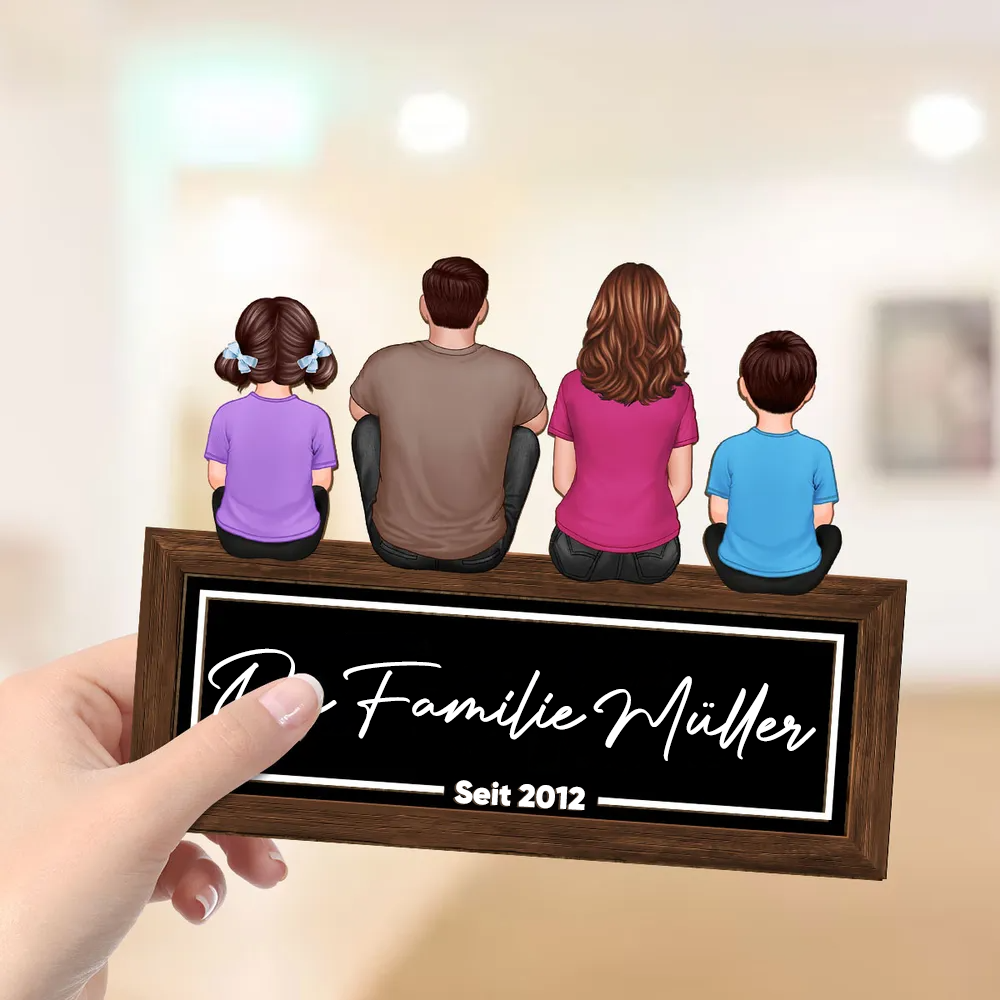 Personalisierter Holzaufsteller mit Familienmitglieder Holztafel mit Personen, Hund und Katze