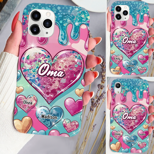 Silikonhandyhülle für iPhone und Samsung mit Herzen und Namen Geschenk für Mama und Oma