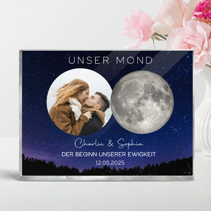 Unser Mond-Personaliserter Acrylblock mit Mondphase und Foto Geschenk für Paar