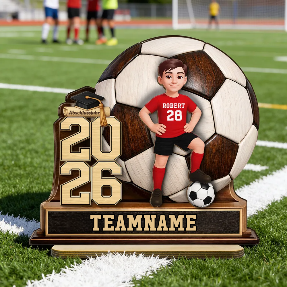 Fußballkind 2026-Personalisierter Holzaufsteller mit Figur und Text Geschenk zum Abschluss für Tochter und Sohn