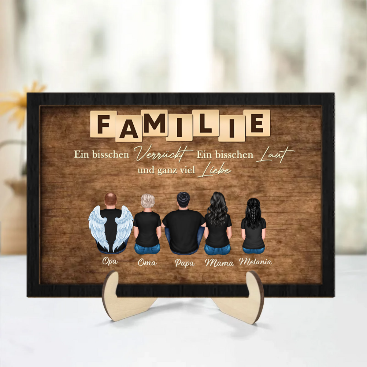 Personalisierter Holzaufsteller mit Familien Geschenk für Papa, Mama, Opa und Oma