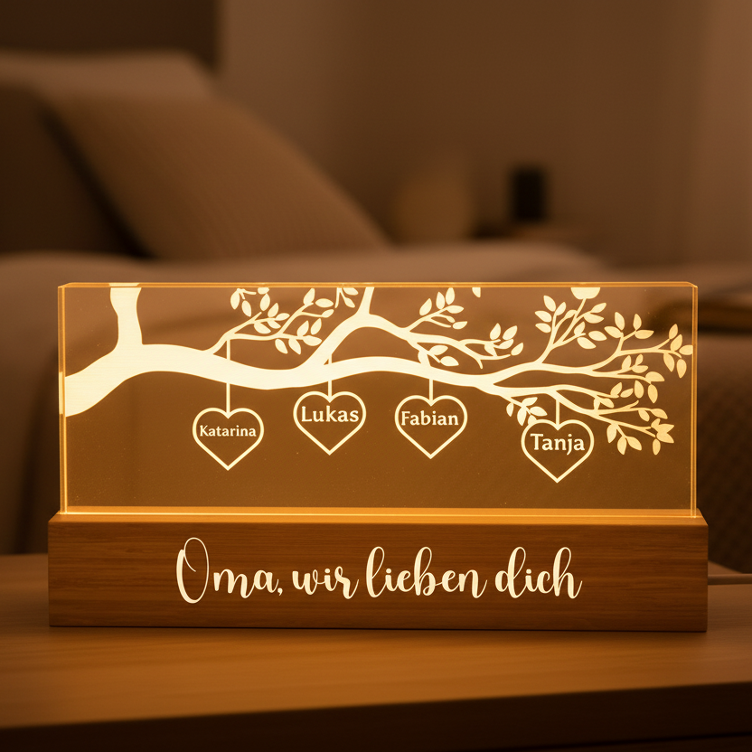 Familienbaum - Personalisierte LED-Nachtlicht mit 1-8 Namen Geschenk für Familie