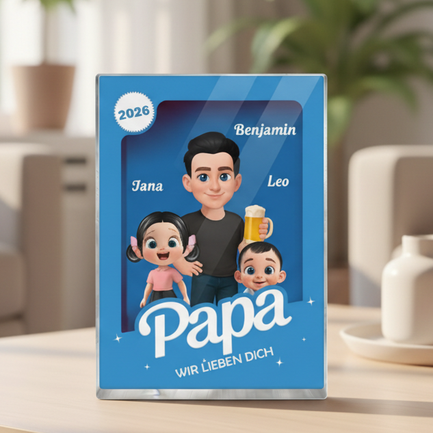 Personalisierter Acrylbock mit Papa und Kinder Geschenk für Vater und Opa