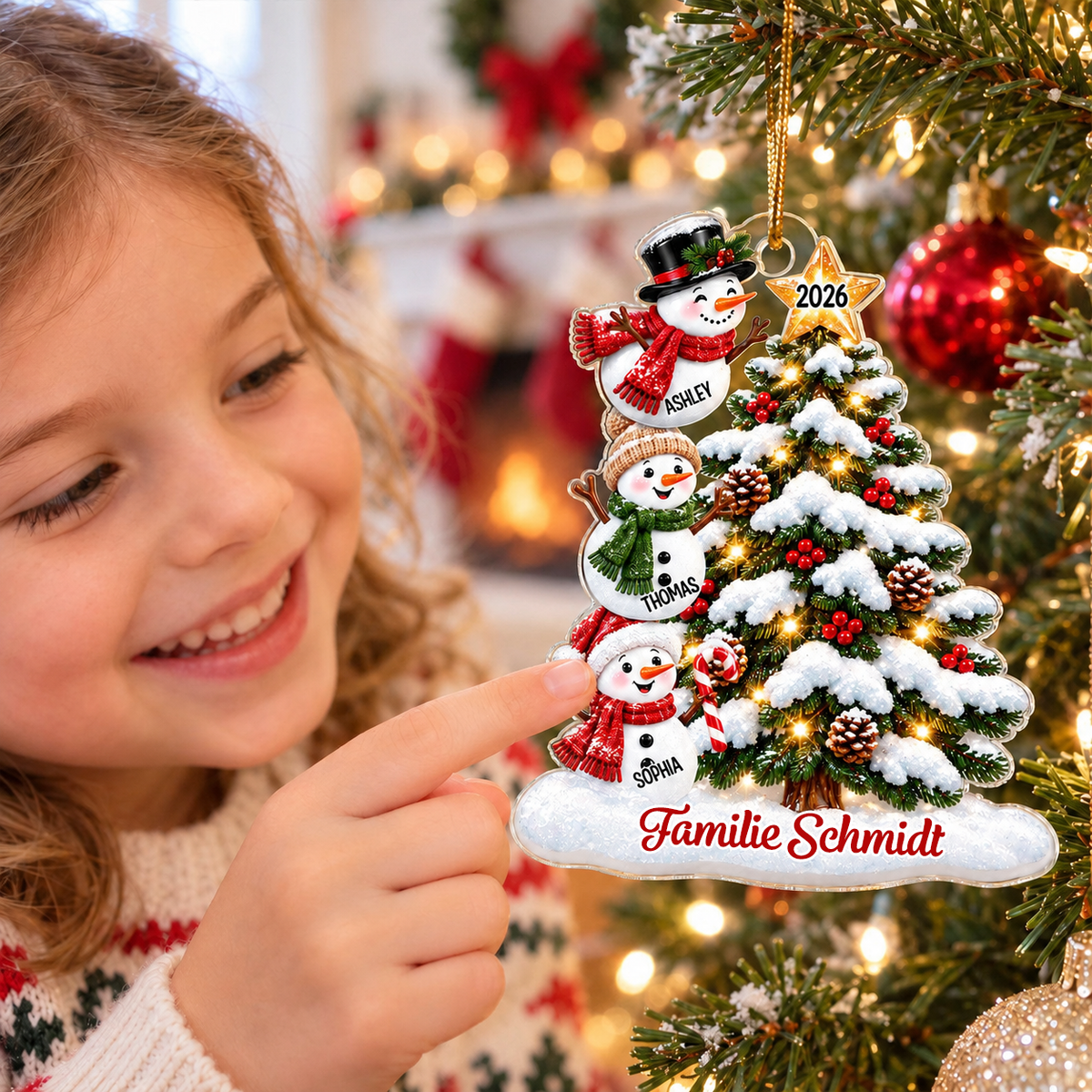 Personalisierter Acryl-Weihnachtsanhänger – Schneemann-Motiv