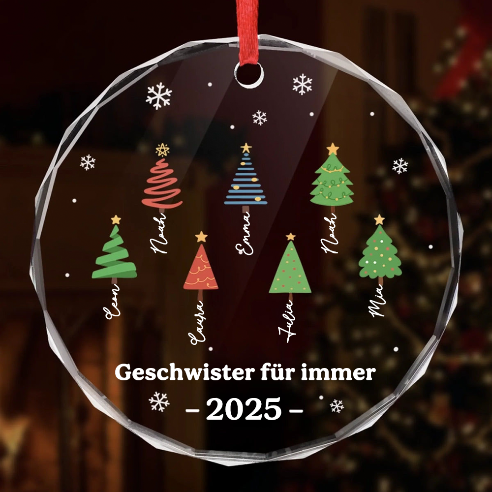 Glasornament mit Bäumen Personalisierter Christbaumschmuck mit Namen und Text für Familie
