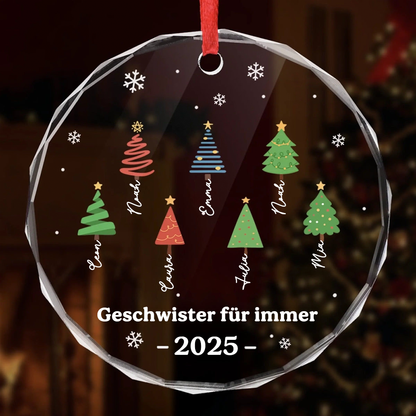 Glasornament mit Bäumen Personalisierter Christbaumschmuck mit Namen und Text für Familie