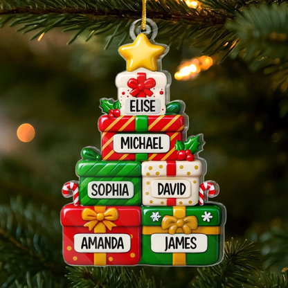 Acrylornament mit Geschenken Personalisierter Christbaumchmuck mit Namen