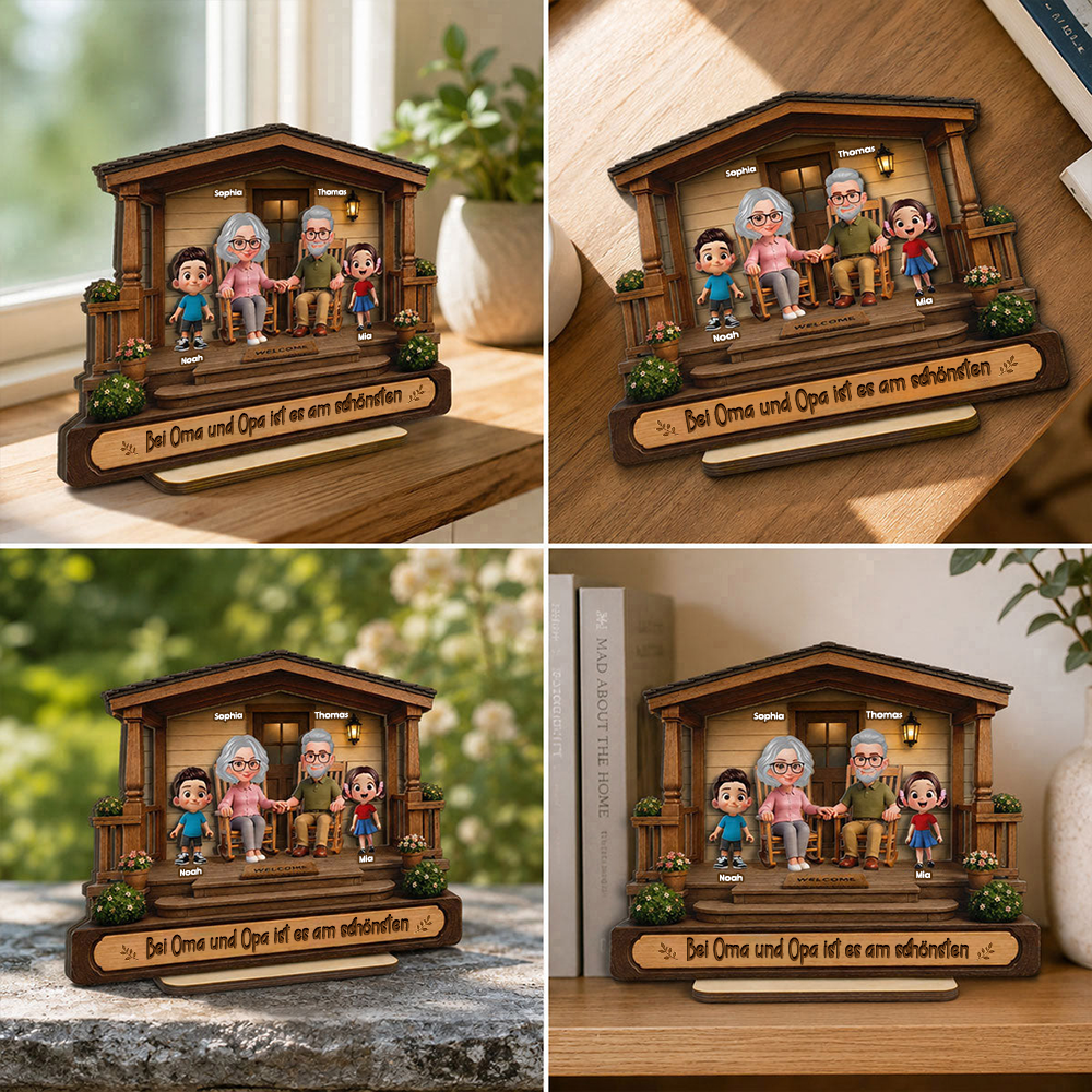 Personalisierter Holzaufsteller - Oma, Opa und Enkelkinder