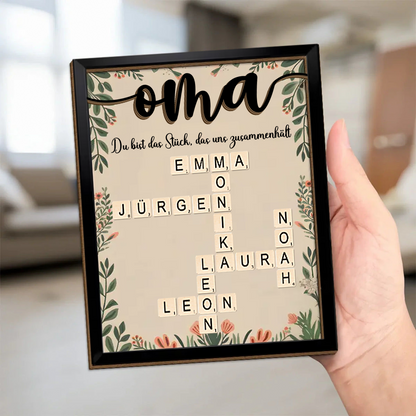Personalisierte Holztafel mit Kreuzworträtsel Geschenk für Oma und Opa