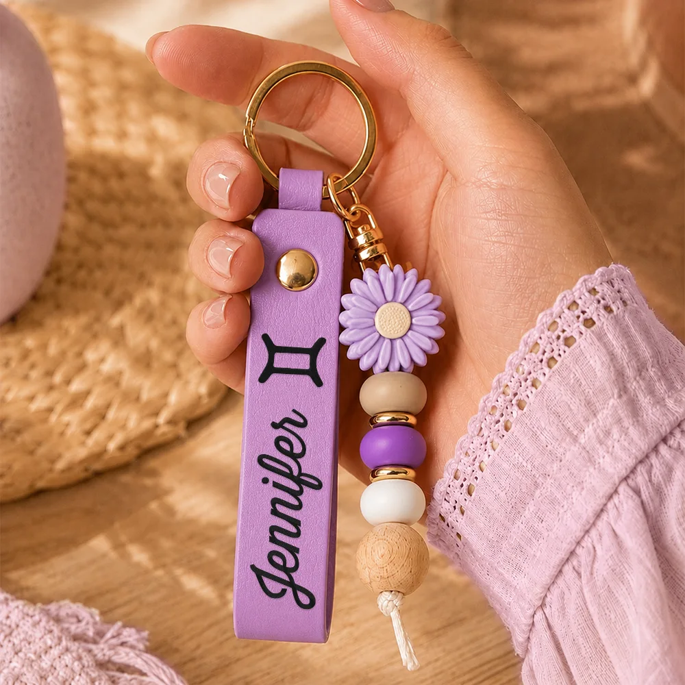 Personalisierter Leder-Schlüsselanhänger – Name & Sternzeichen