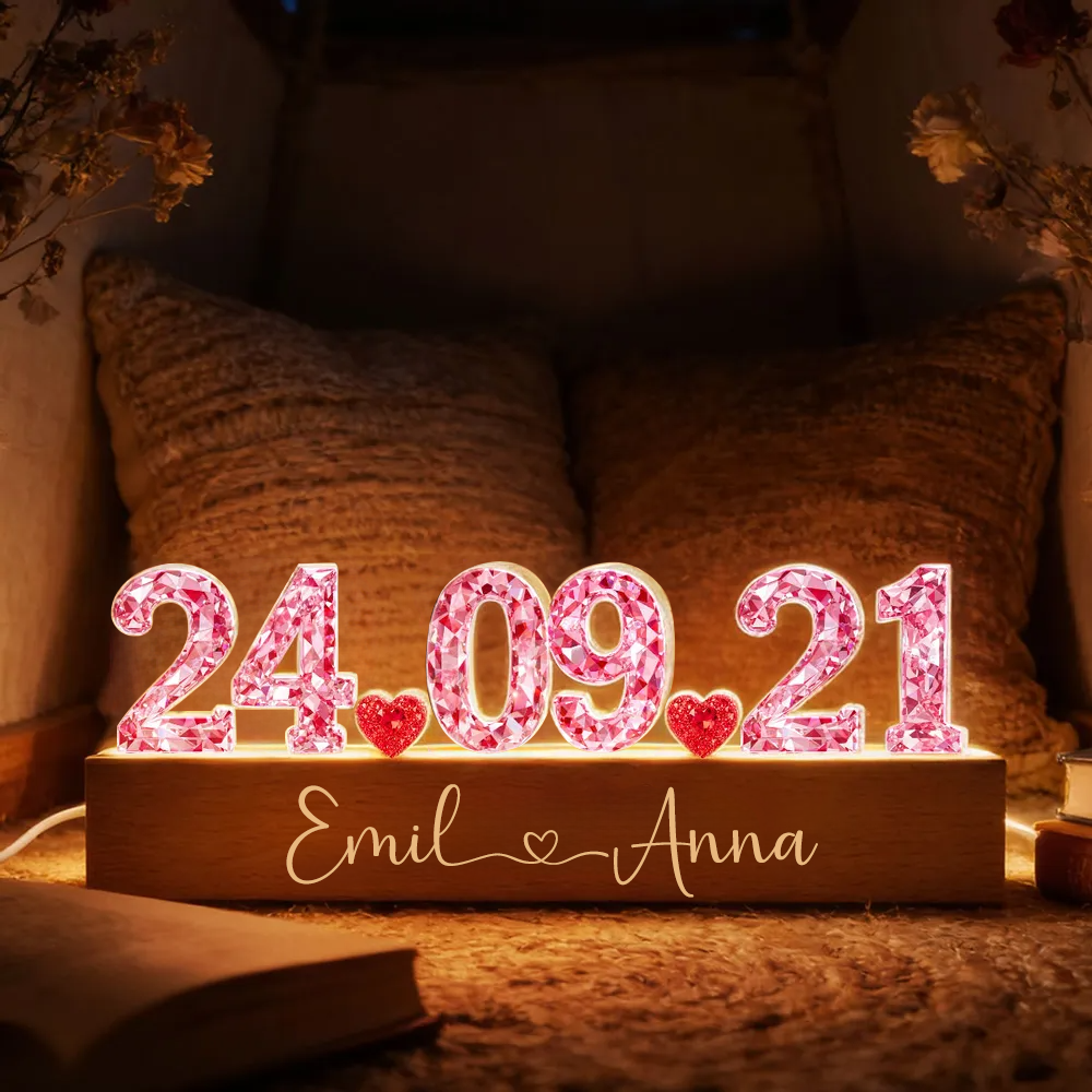Jahrestag-Personalisierte LED-Nachtlicht mit Kristalleffekt Geschenk für Paar
