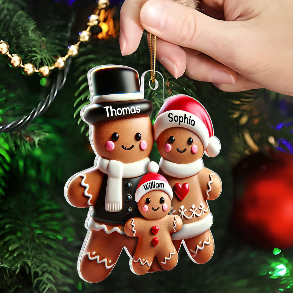 Personalisierter Acryl-Weihnachtsanhänger – Lebkuchenfamilie, beidseitig bedruckt