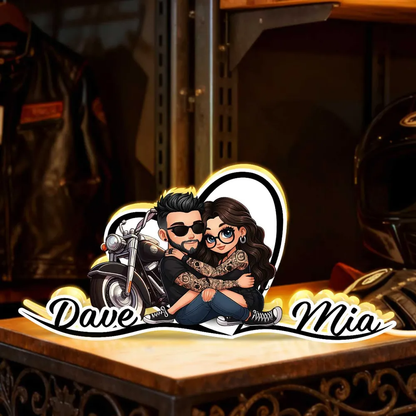 Motorradpaar-Personalisierte LED-Lichtbox mit 2 Personen und Namen Geschenk für Paar