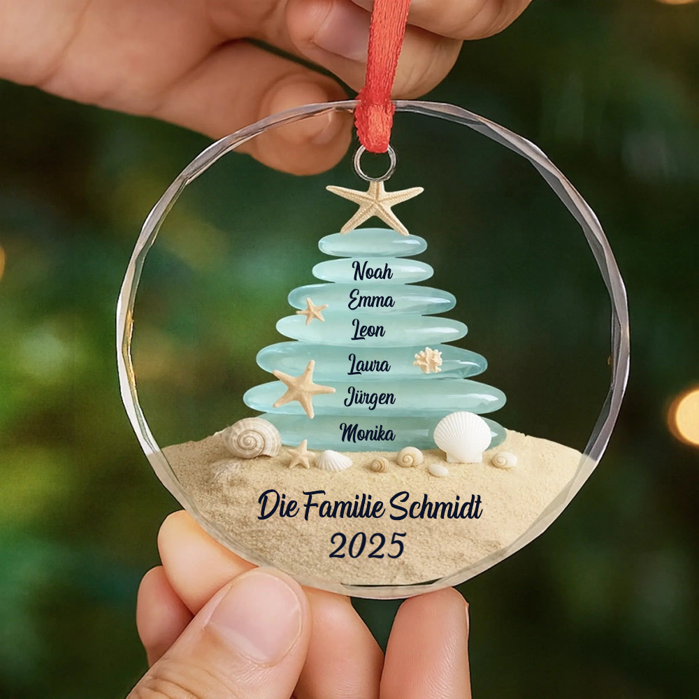 Personalisierter Glasornament mit Meerglas Christbaumschmuck mit 2-6 Namen