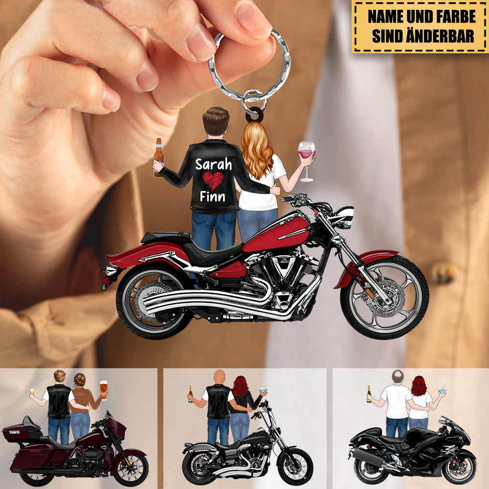 Motorradpaar mit Namen Personalisierter Acryl-Schlüsselanhänger