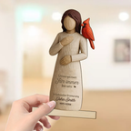 Frau und Rotkardinal-Personalisierter Holzaufsteller Trauergeschenk